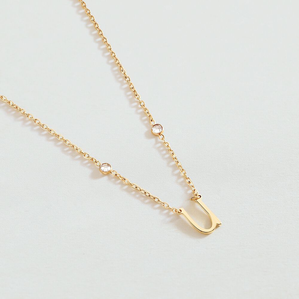Choker necklace LETTRE U - Crystal / Golden - Choker necklace  | Agatha