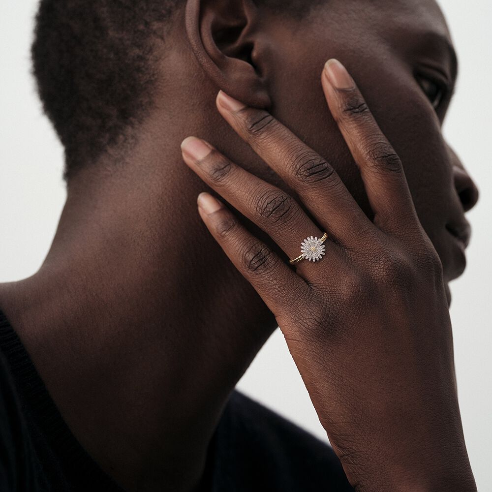 Thin ring BLOSSOM - Crystal / Golden - Jewellery  | Agatha