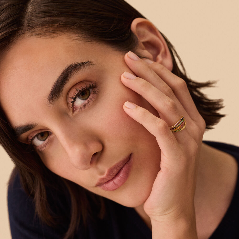 Large ring IRIS - Multicolor / Gold - Genuine silver  | Agatha