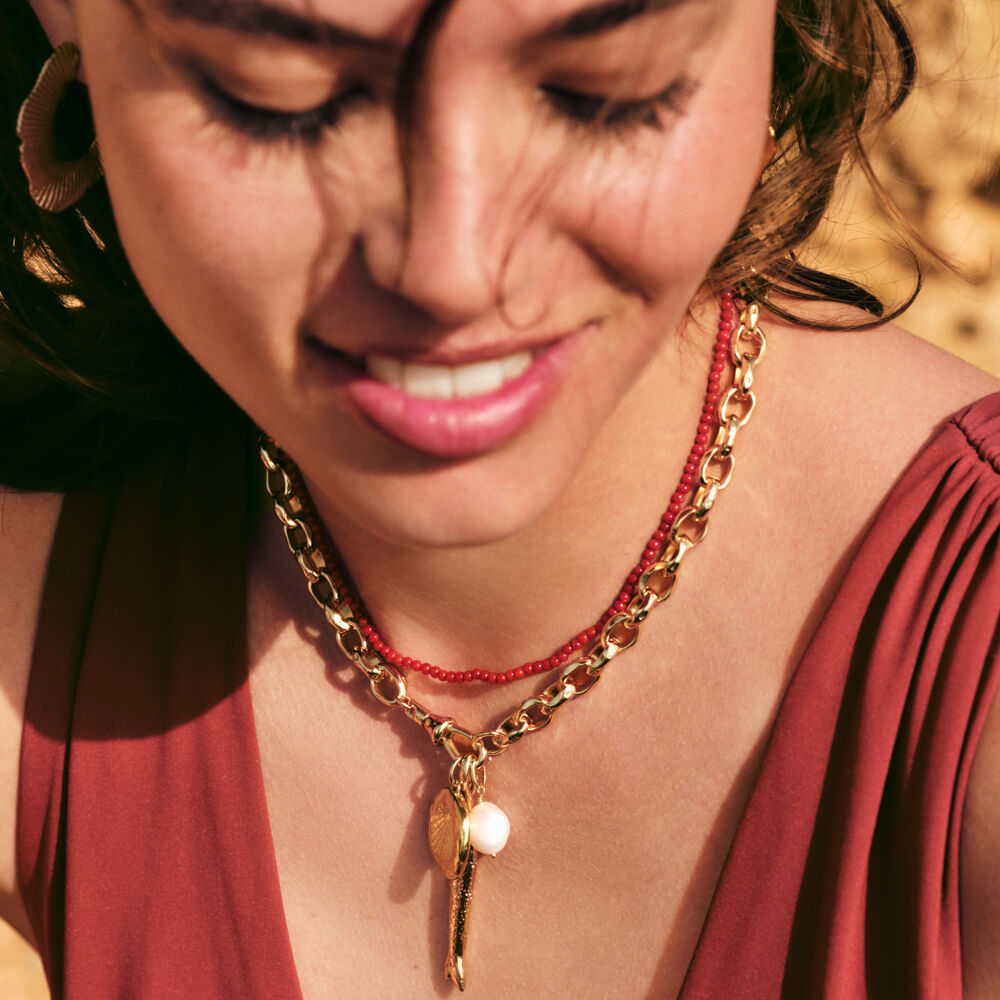 Choker necklace NATURAL STONES - Coral - Choker necklace  | Agatha