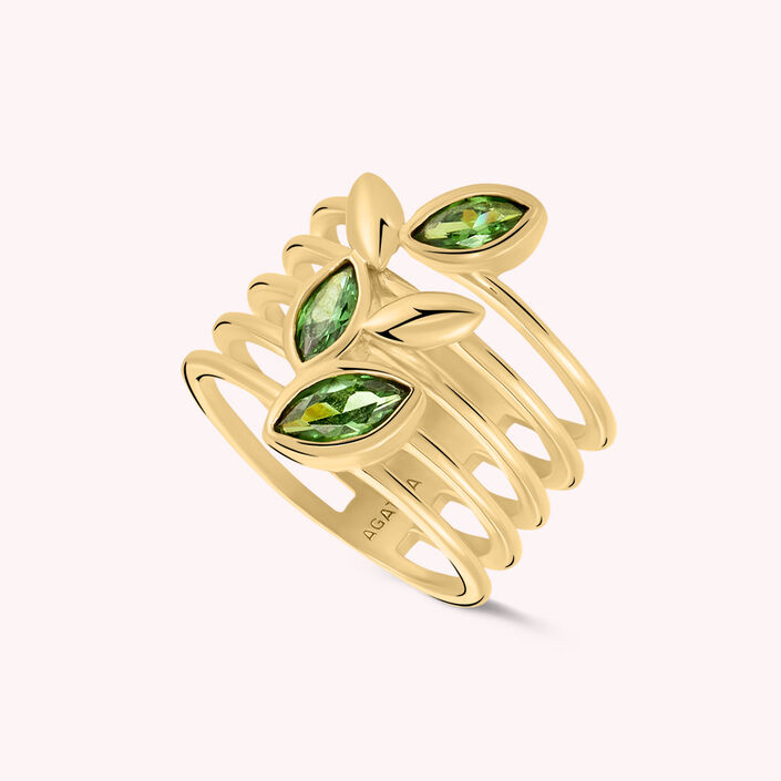Large ring LEAVES - Green / Gold - All jewellery  | Agatha