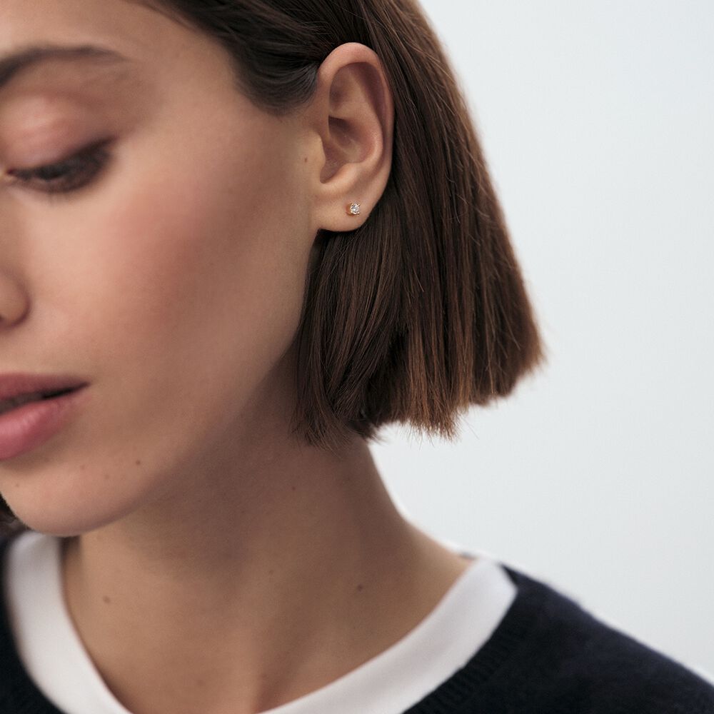 Stud earrings SOL - Crystal / Golden - Genuine silver  | Agatha