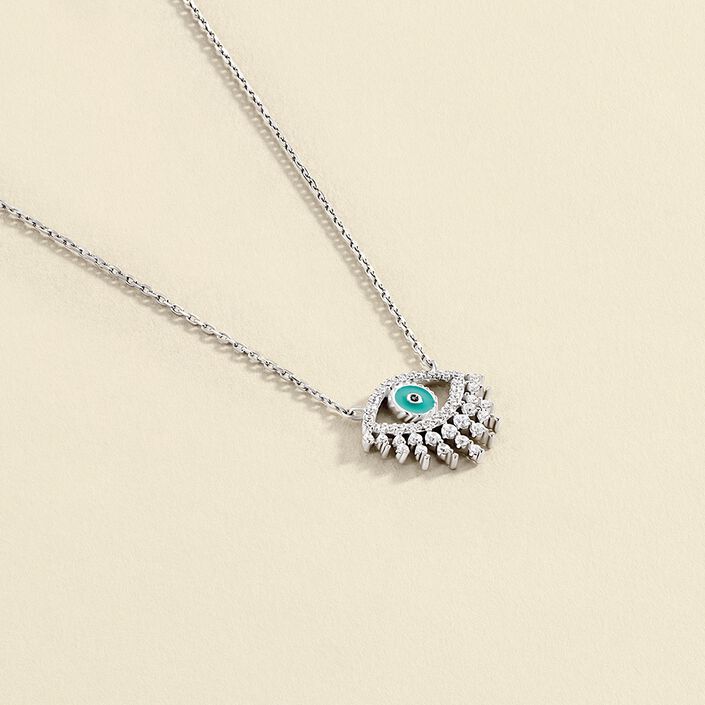 Mid-length necklace LUCKY EYE - Turquoise / Silver - All jewellery  | Agatha