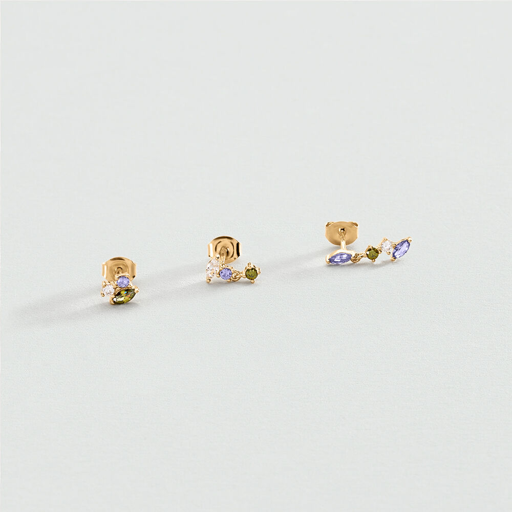 Piercing stud AMAS - Green / Purple - Genuine silver  | Agatha