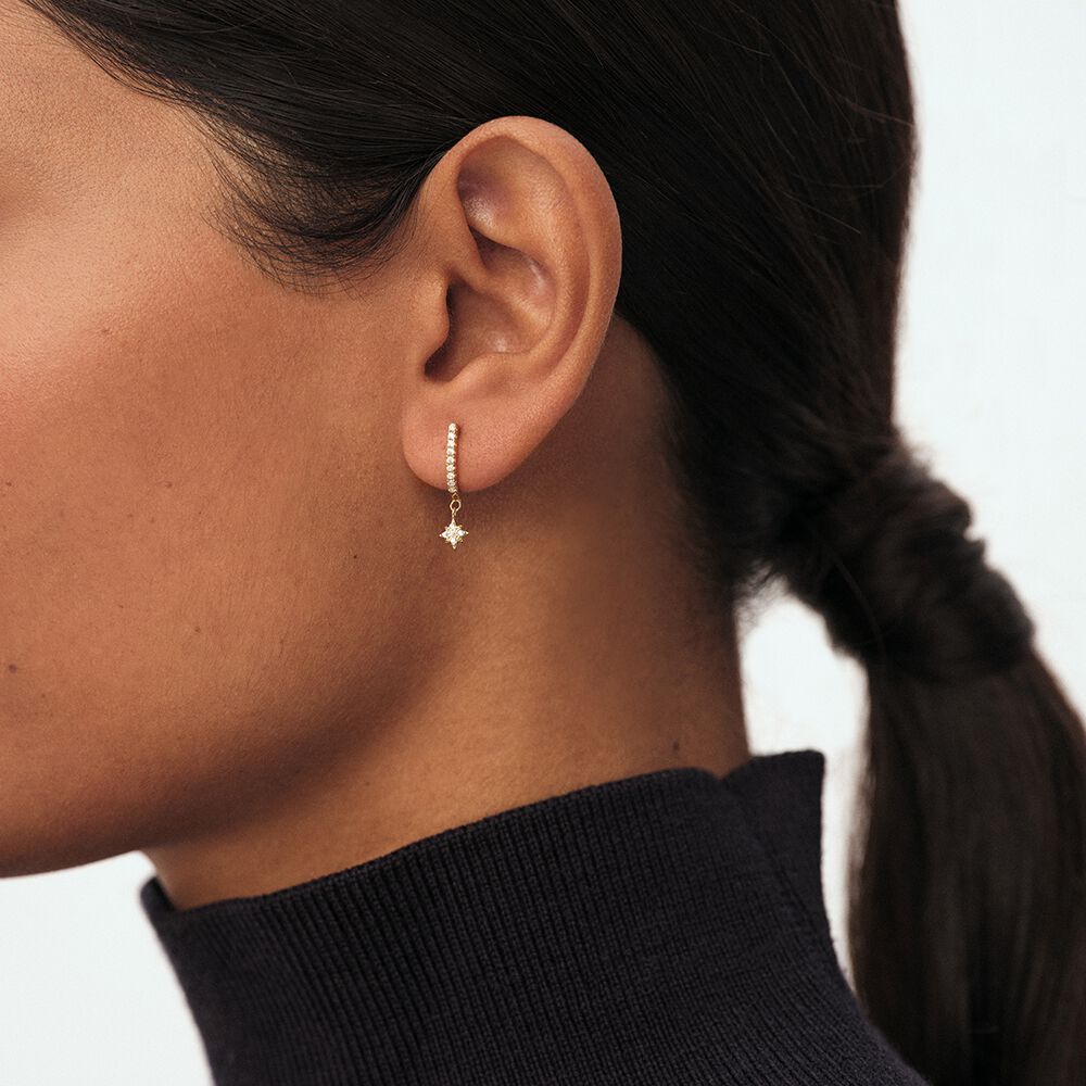 Hoop piercing DIAMSTAR - Crystal / Golden - Genuine silver  | Agatha