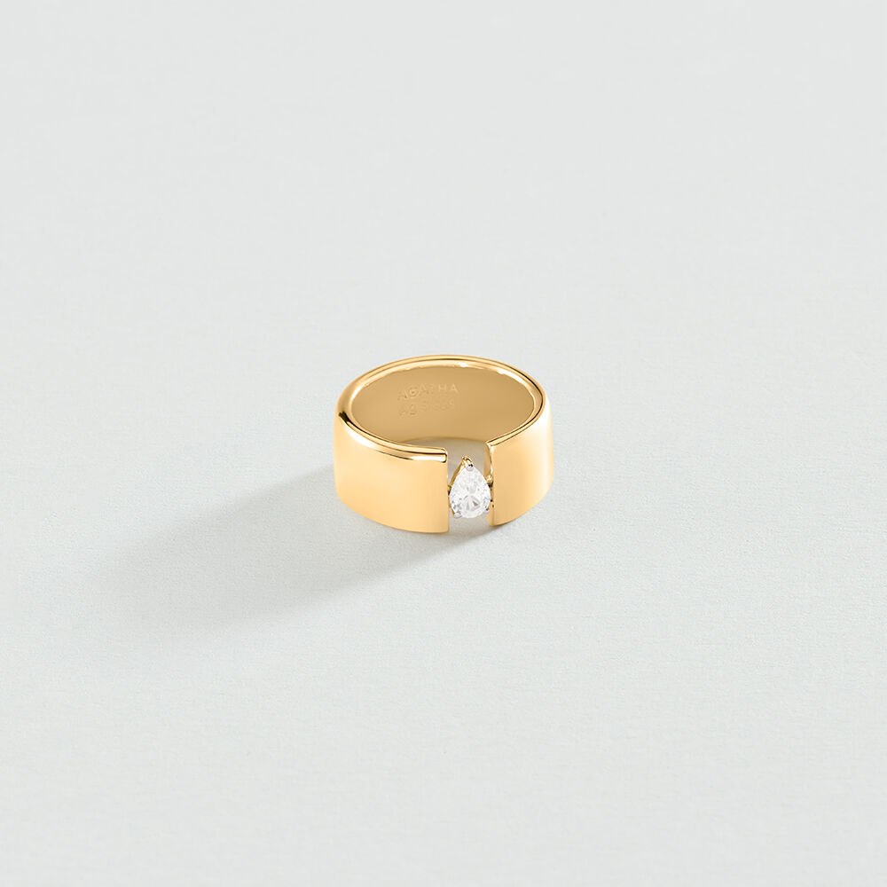 Large ring JADE - Crystal / Golden - Genuine silver  | Agatha