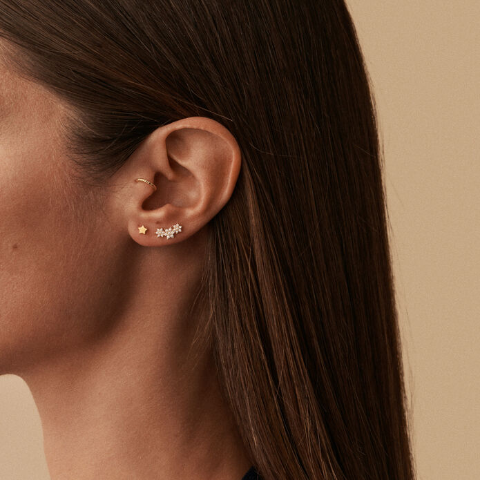 Piercing stud TRIOFLOR - Crystal / Golden - All jewellery  | Agatha
