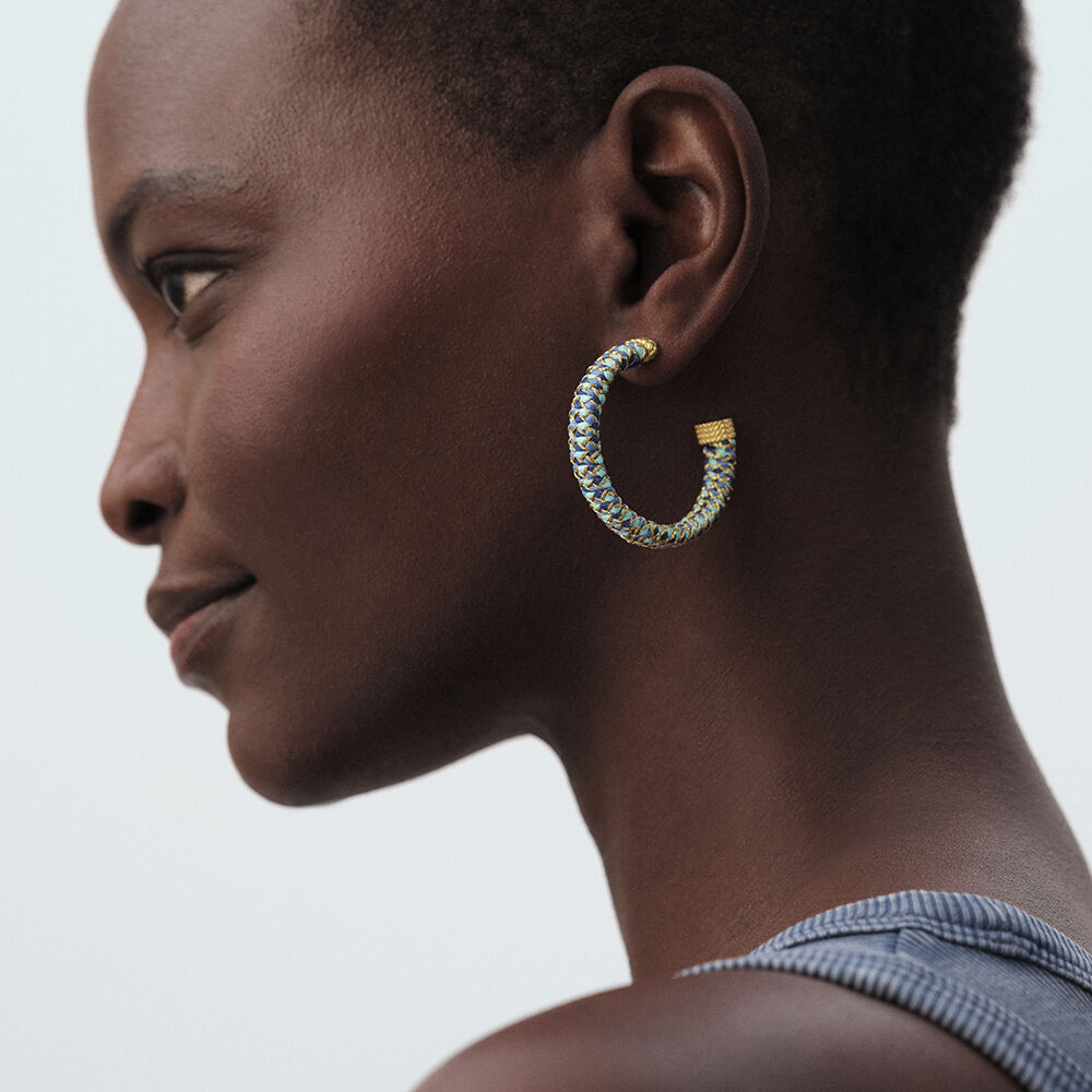 Hoops RAFIA - Blue / Gold - Earrings  | Agatha