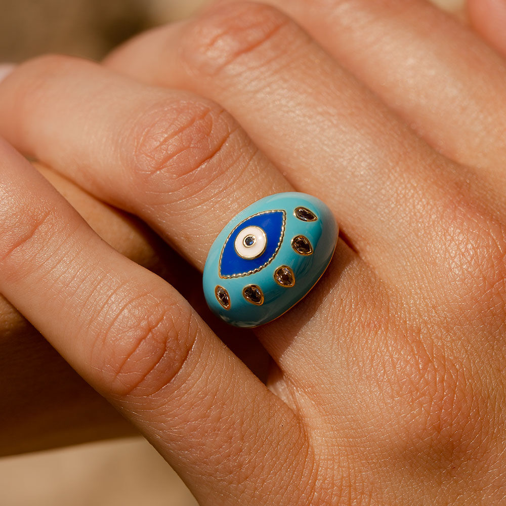 Large ring CYCLADES - Turquoise / Gold - Outlet  | Agatha