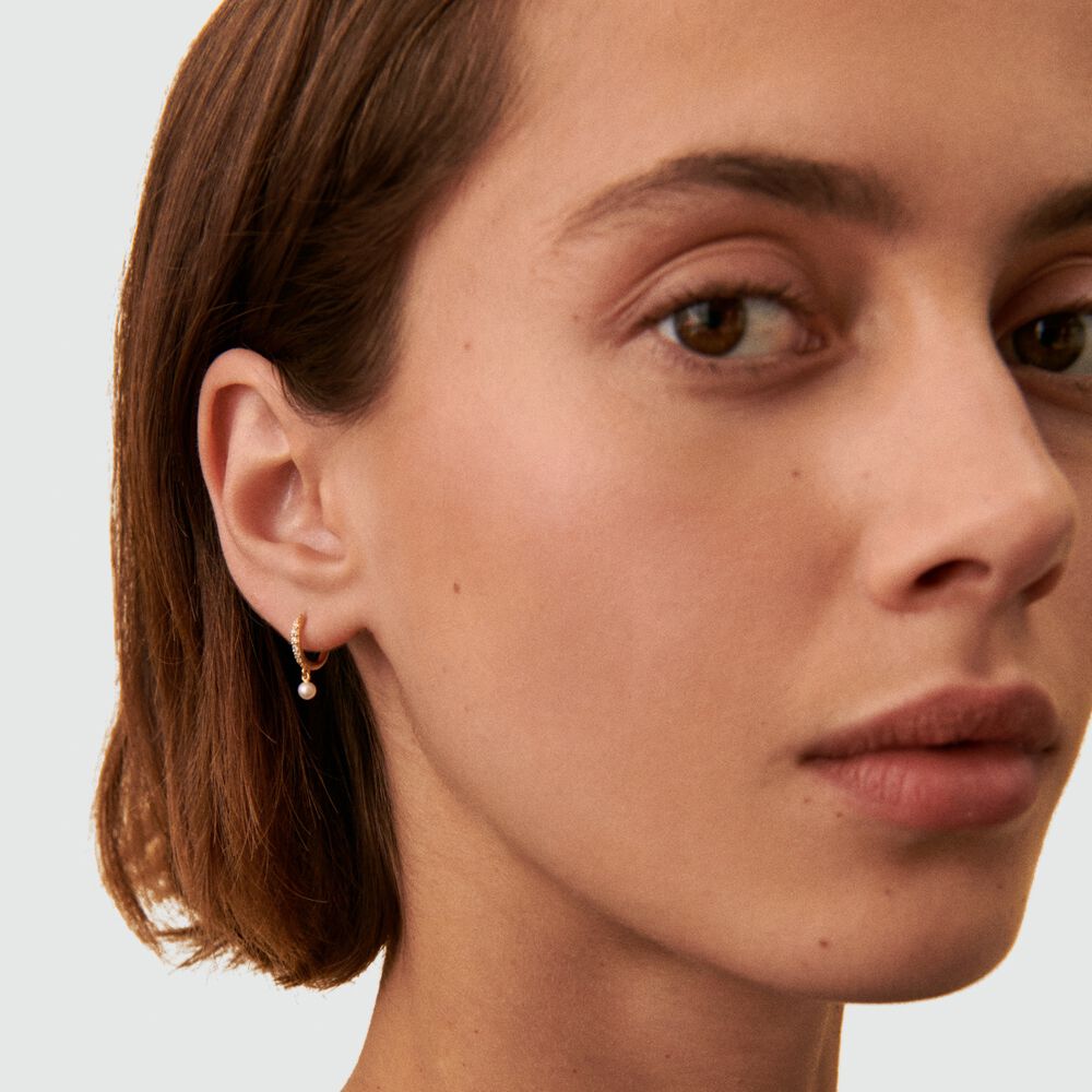 Hoop piercing PRECIEUX - Pearl / Gold - Genuine silver  | Agatha
