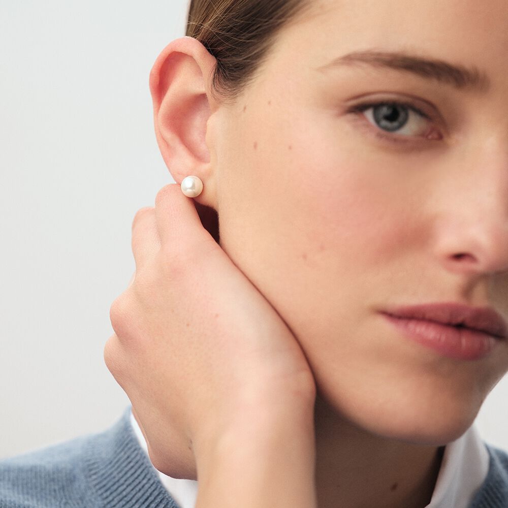 Stud earrings PERLYS - Pearl / Silver - Earrings  | Agatha