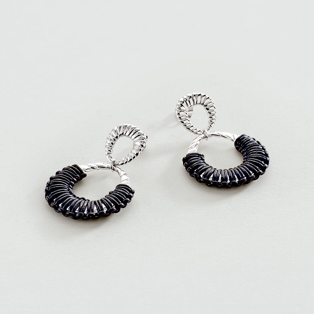 Long earrings TWIGGY - Silver / Dark Blue - Earrings  | Agatha