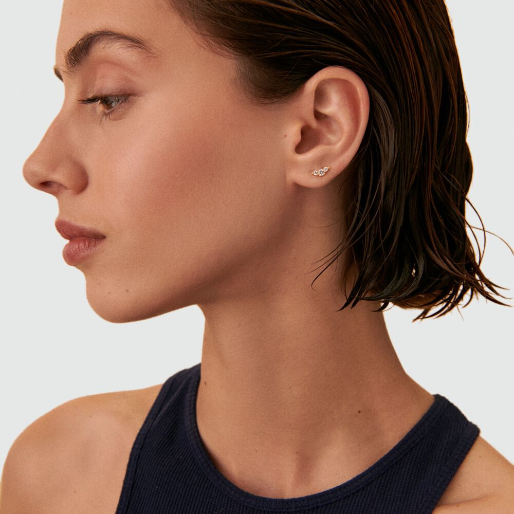 Piercing stud CROISSAN - Crystal / Golden - Genuine silver  | Agatha