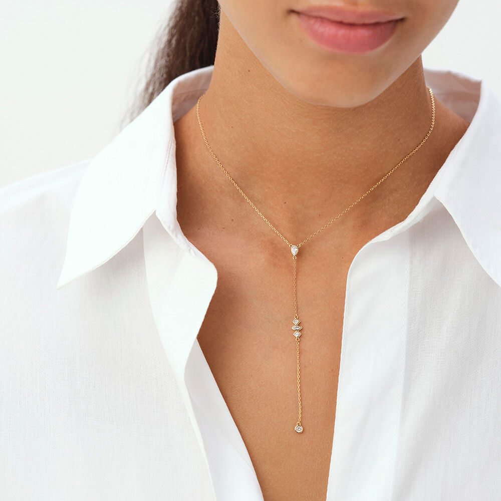 Mid-length necklace PIRAMIDE - Crystal / Golden - Jewellery  | Agatha
