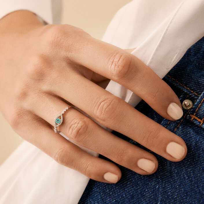 Thin ring LUCKY EYE - Turquoise / Silver - All jewellery  | Agatha