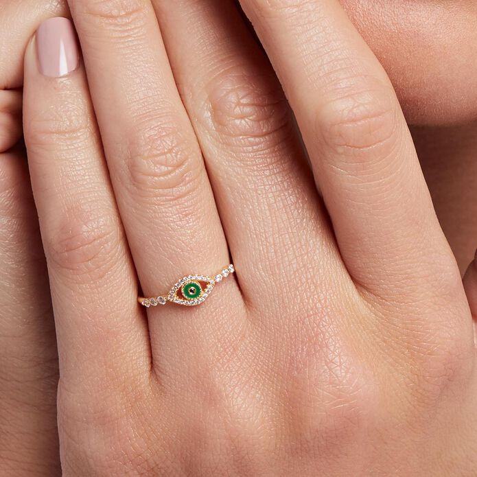 Thin ring LUCKY EYE - Green / Golden - All jewellery  | Agatha