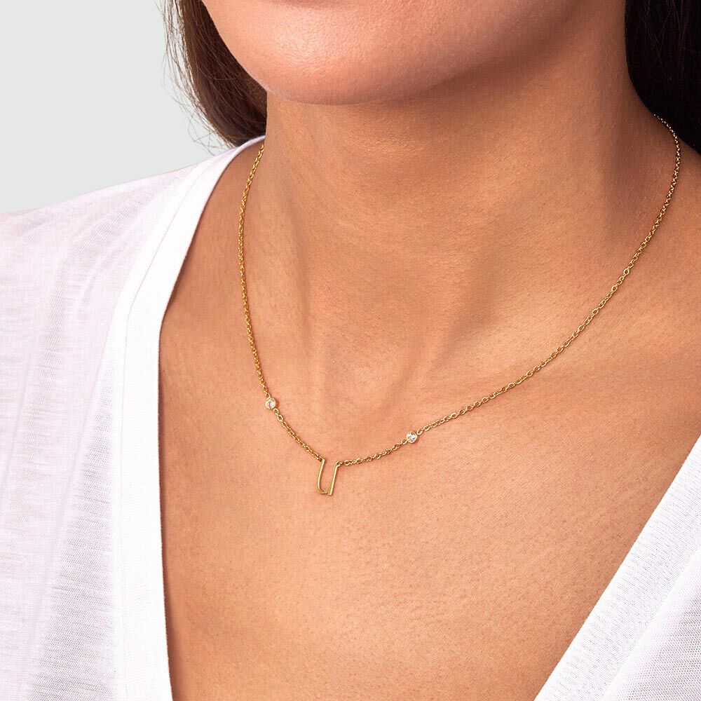 Choker necklace LETTRE U - Crystal / Golden - Choker necklace  | Agatha