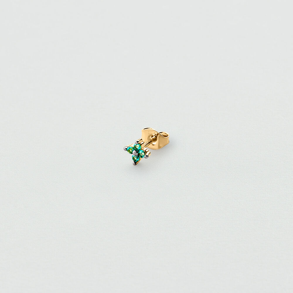 Single stud earring FLOWER MIX & MATCH - Green / Golden - Genuine silver  | Agatha
