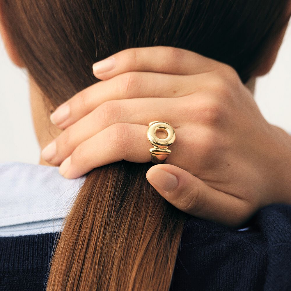 Large ring ALMA - Golden - Genuine silver  | Agatha