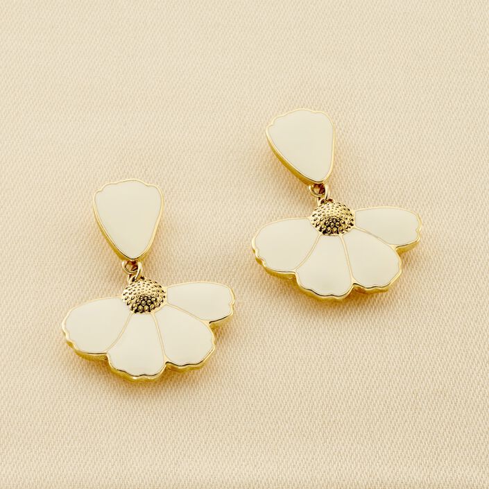 Long earrings FLORA - Golden / White - Earrings  | Agatha
