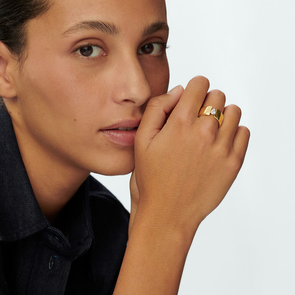 Large ring JADE - Crystal / Golden - Genuine silver  | Agatha