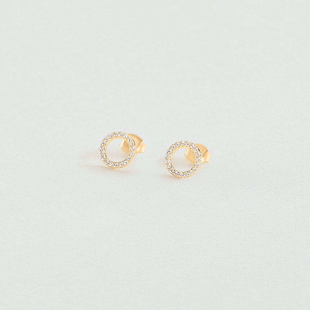 Stud earrings RONDOU - Crystal / Golden - Genuine silver  | Agatha