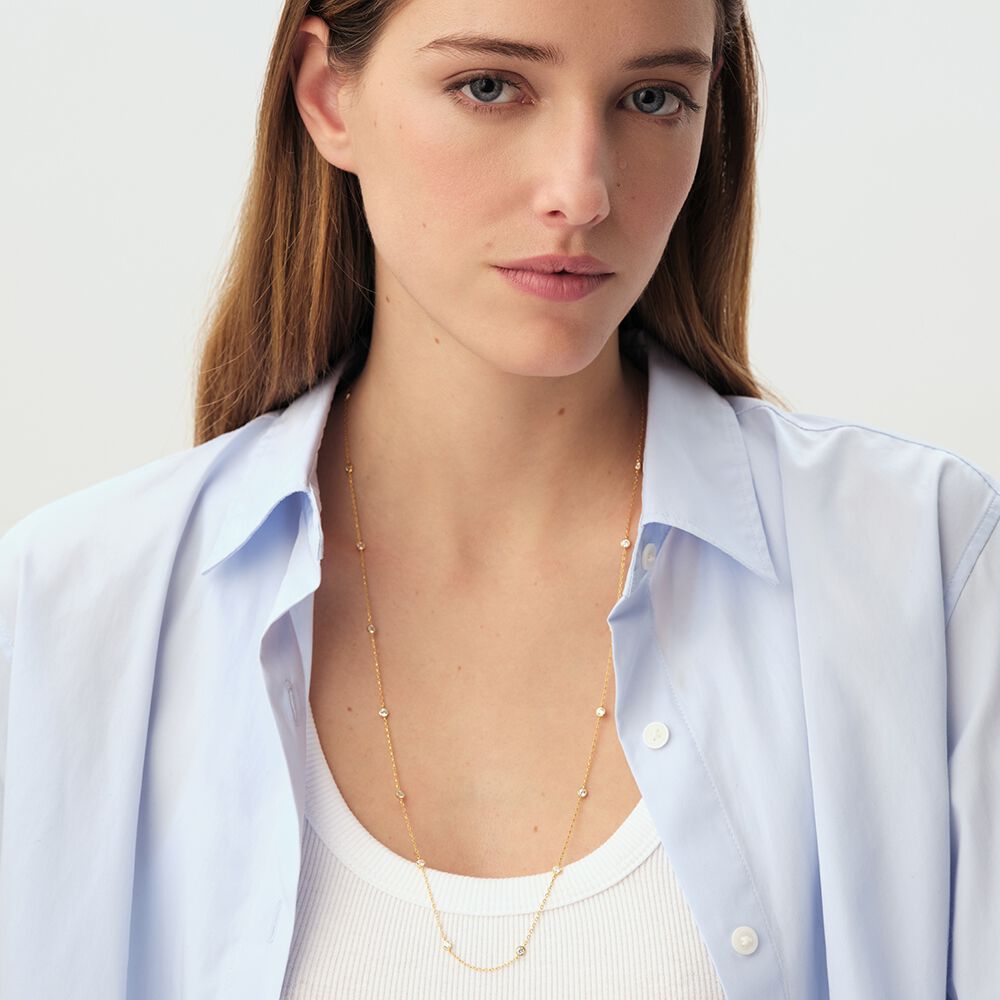 Long necklace BRILLANT - Crystal / Golden - Genuine silver  | Agatha