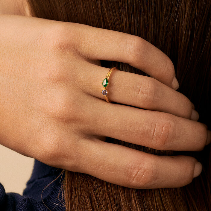 Thin ring ASTRE - Green / Gold - All jewellery  | Agatha