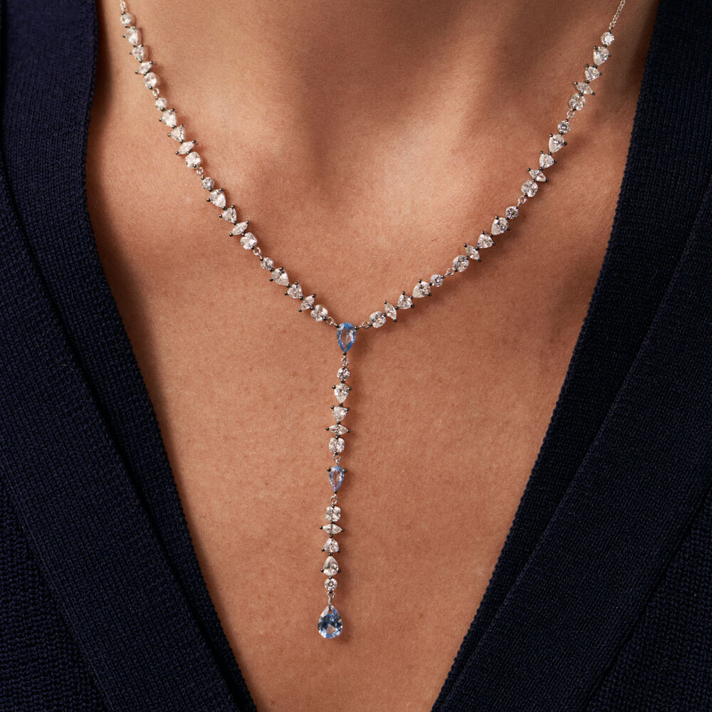 Mid-length necklace JACKIE - Silver / Aquamarine blue  - Mid-length necklace  | Agatha
