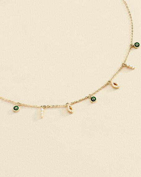 Choker necklace LUCKY EYE - Green / Golden - All jewellery  | Agatha