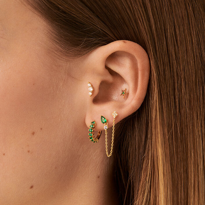 Piercing stud ASTRAL - Green / Golden - All jewellery  | Agatha