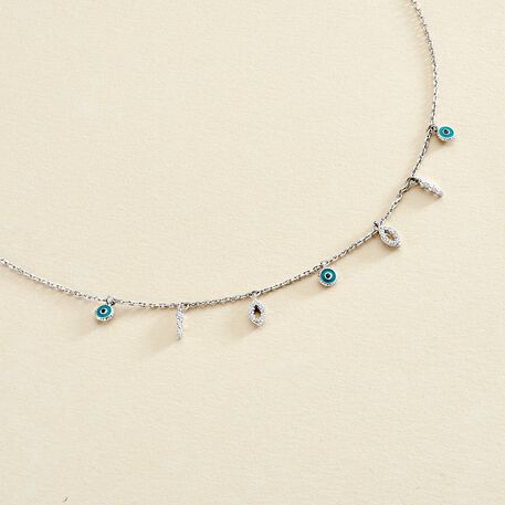 Choker necklace LUCKY EYE - Turquoise / Silver - All jewellery  | Agatha