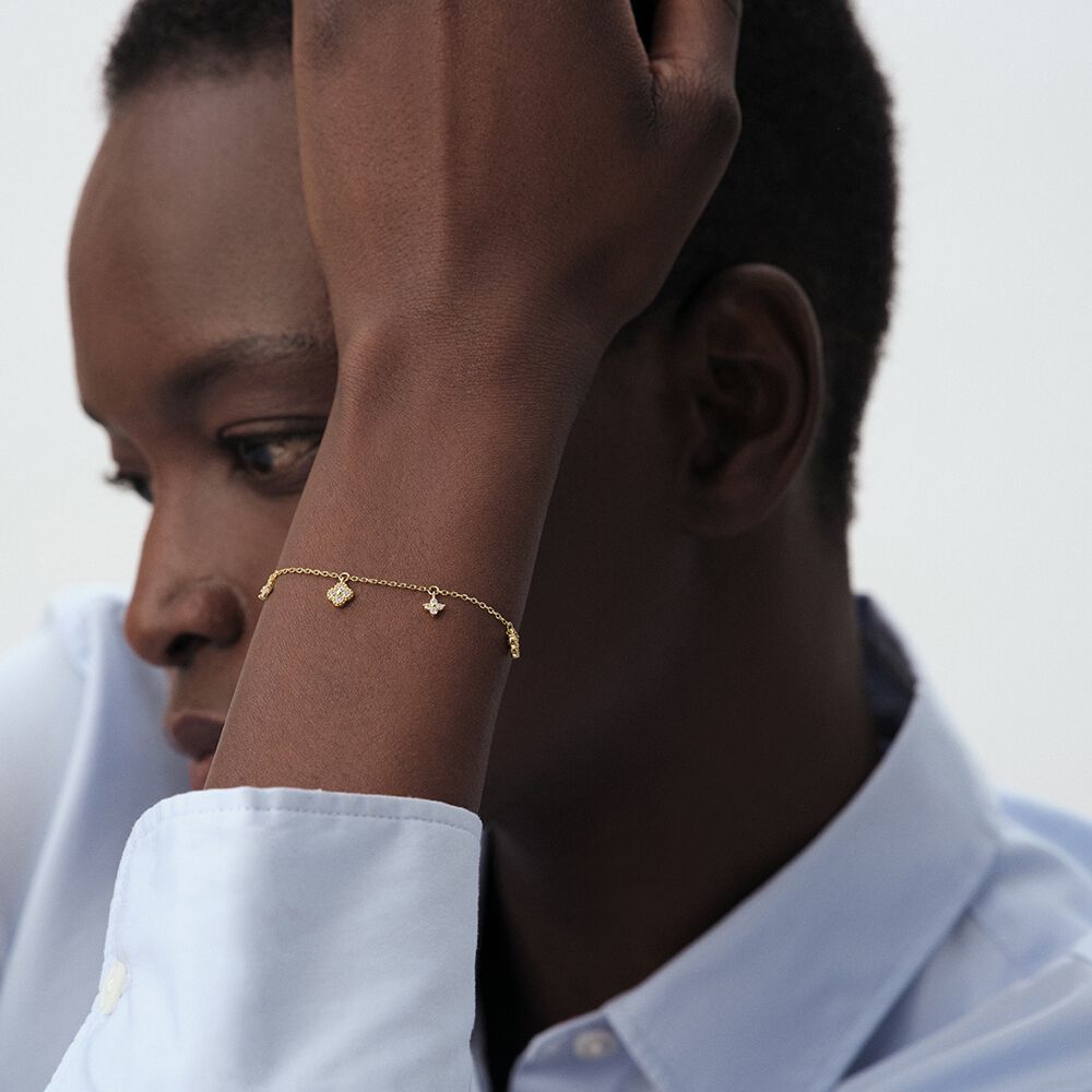 Link bracelet BELOVED - Crystal / Golden - Genuine silver  | Agatha