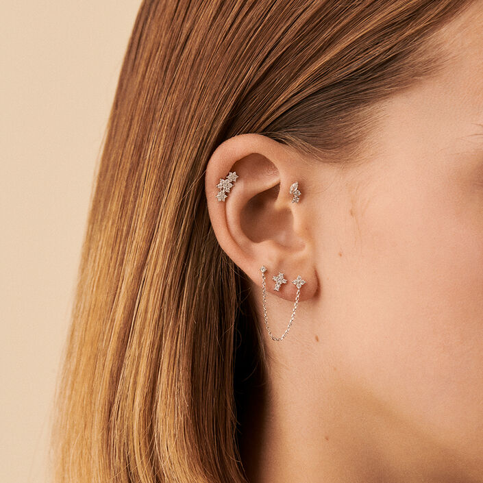 Piercing stud TRIOFLOR - Crystal / Silver - All jewellery  | Agatha