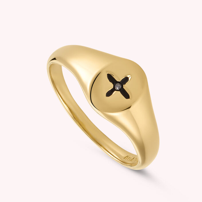 Thin ring SIGNET - Crystal / Gold - All jewellery  | Agatha