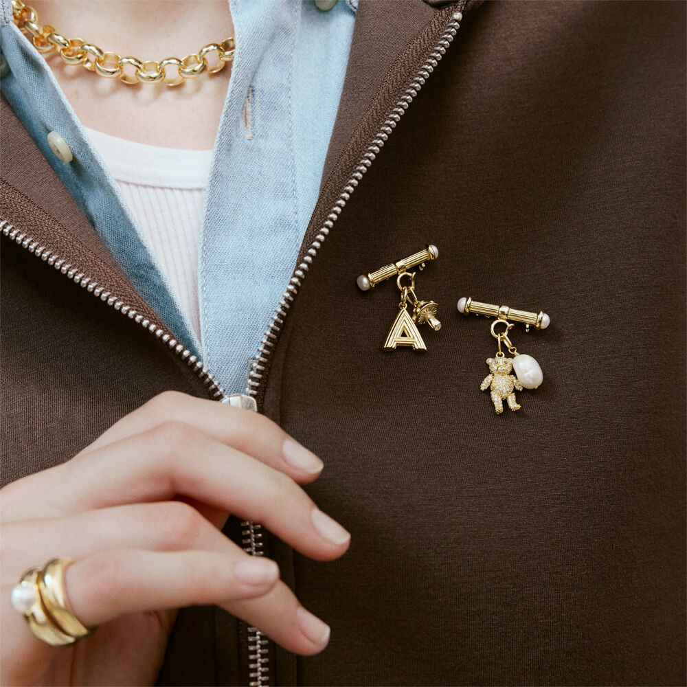 Brooch T-BAR - White / Gold - Brooches  | Agatha