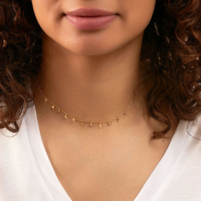 Choker necklace LUNITAS - Crystal / Golden - All jewellery  | Agatha