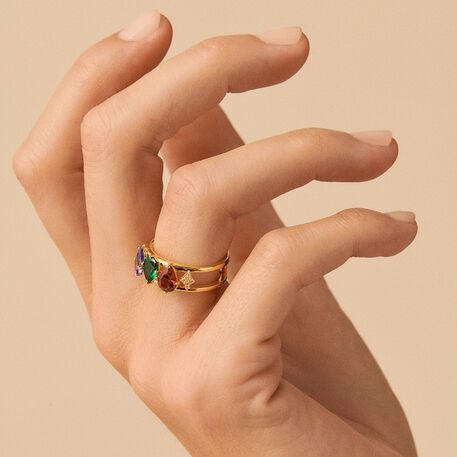 Large ring ASTRE - Multicolor / Gold - All jewellery  | Agatha