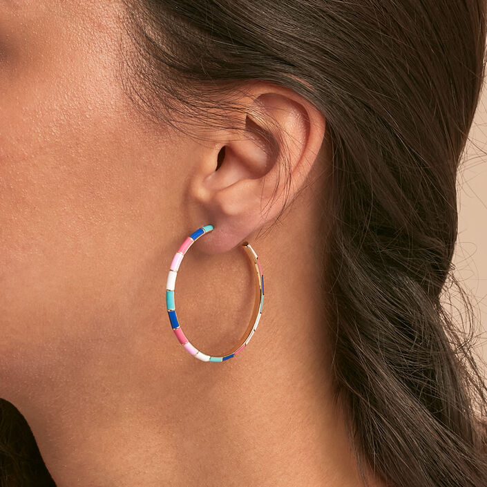 Hoops BONHEUR - Pink/white/blue - All earings  | Agatha