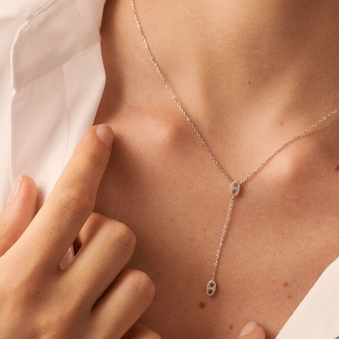 Mid-length necklace ETREINTE - Crystal / Silver - All jewellery  | Agatha