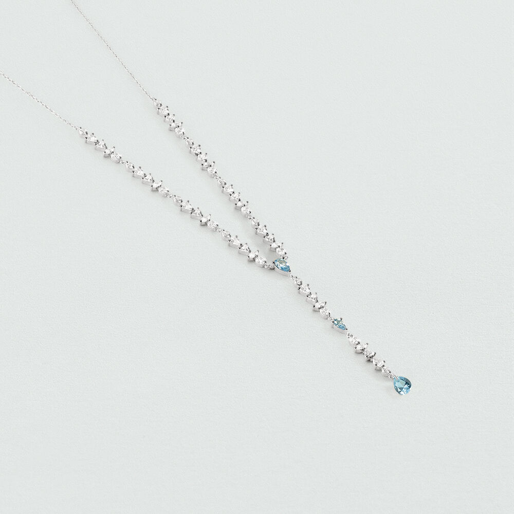 Mid-length necklace JACKIE - Silver / Aquamarine blue  - Mid-length necklace  | Agatha