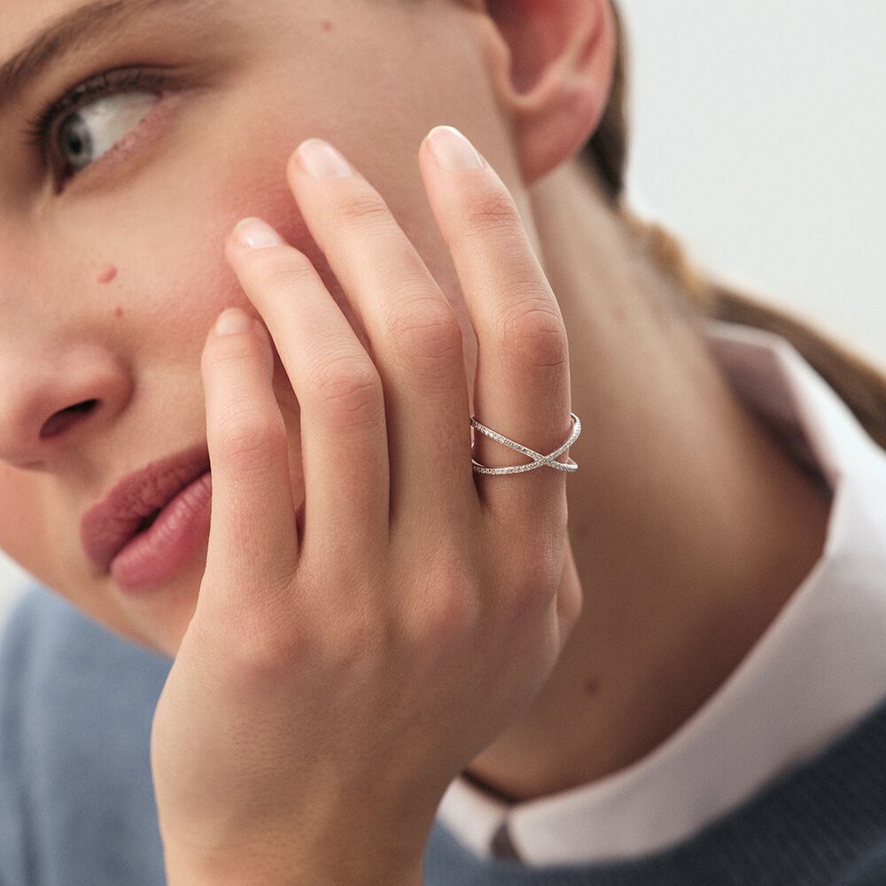 Thin ring BARSHINE - Crystal / Silver - Genuine silver  | Agatha