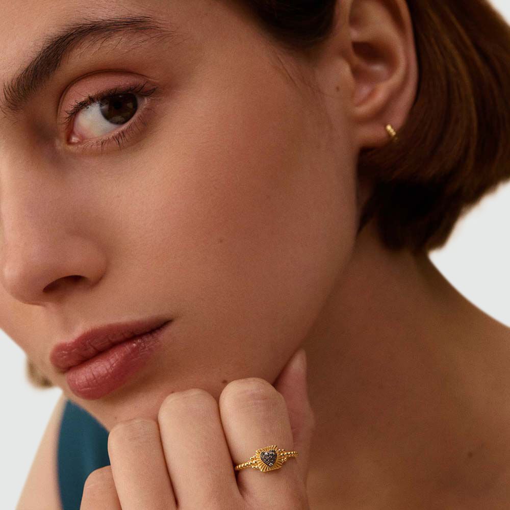 Thin ring DIAMONDS - Gold / Gun - Jewellery  | Agatha