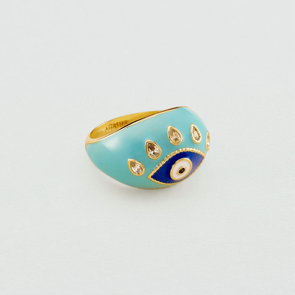 Large ring CYCLADES - Turquoise / Gold - Outlet  | Agatha
