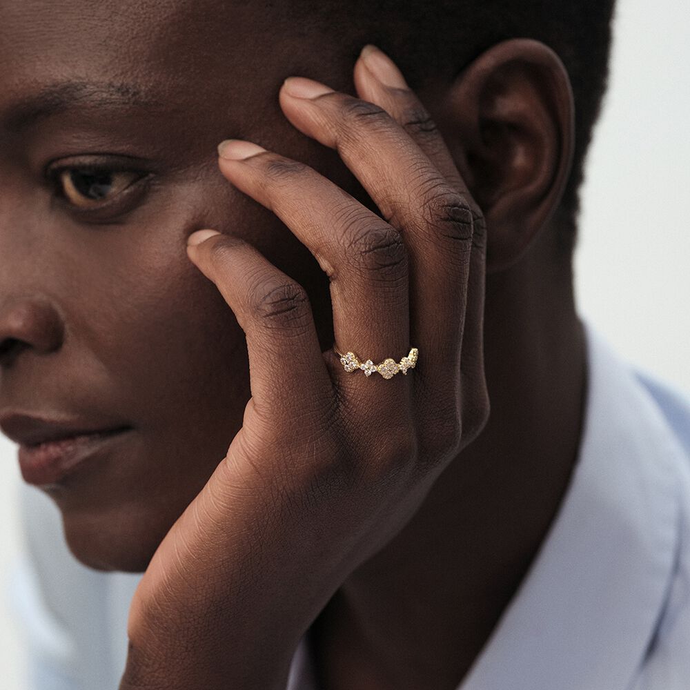 Thin ring BELOVED - Crystal / Golden - Genuine silver  | Agatha