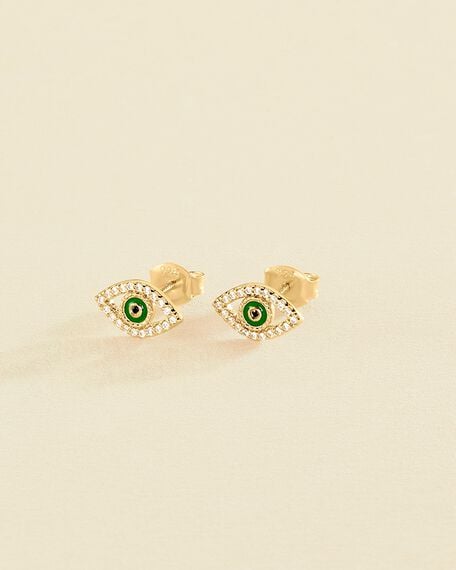 Stud earrings LUCKY EYE - Green / Golden - All jewellery  | Agatha