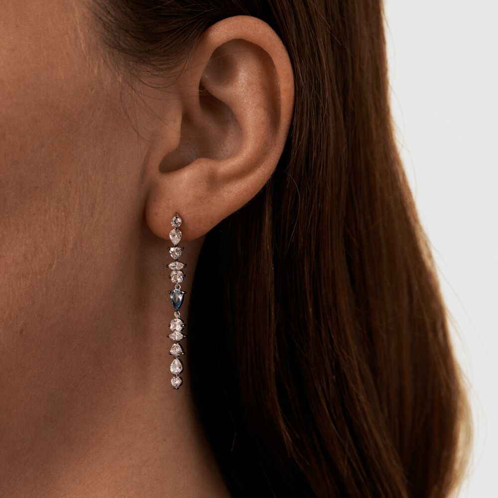 Long earrings JACKIE - Silver / Aquamarine blue  - Earrings  | Agatha