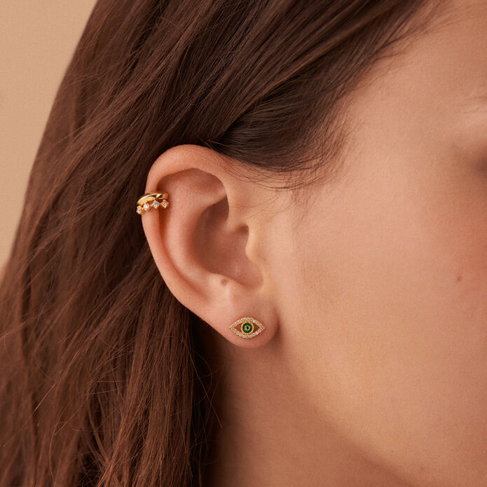 Stud earrings LUCKY EYE - Green / Golden - All jewellery  | Agatha
