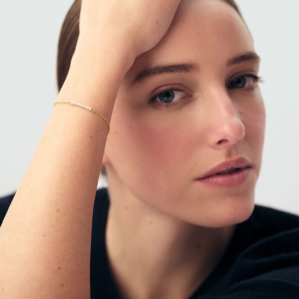 Link bracelet BARSHINE - Crystal / Golden - Genuine silver  | Agatha