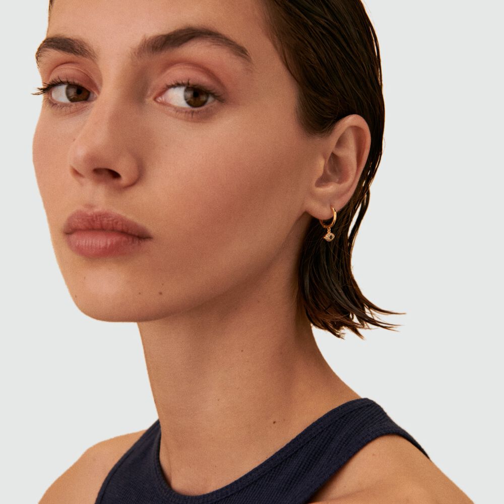 Hoop piercing NAZAR - Crystal / Golden - Genuine silver  | Agatha